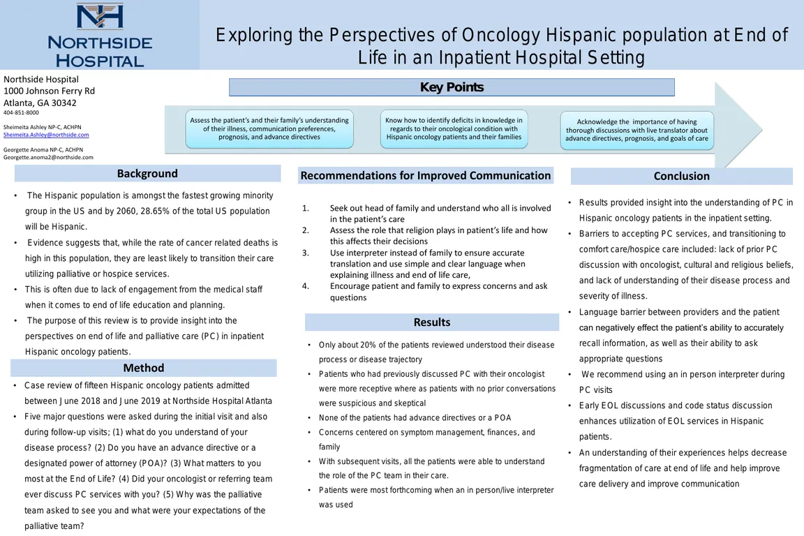 Exploring the Perspectives of Oncology Hispanic population at End of Life in an Inpatient Hospital Setting - Poster Image