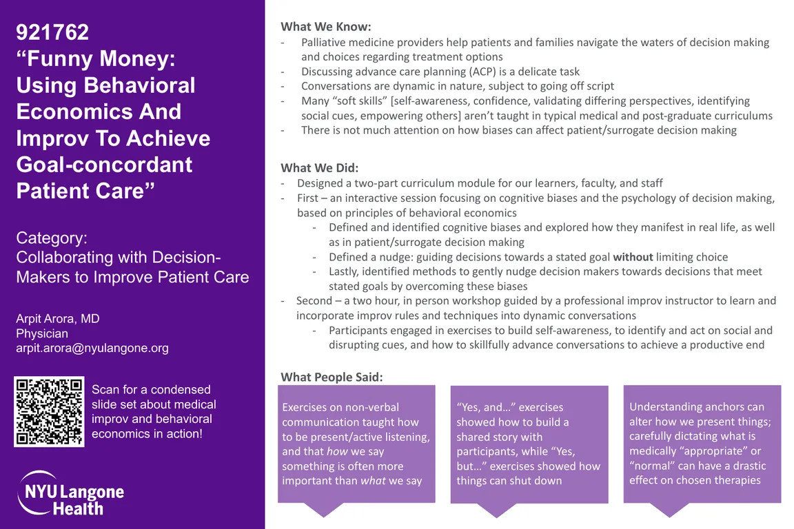 Funny Money: Using Behavioral Economics and Improv to Achieve Goal-Concordant Patient Care - Poster Image