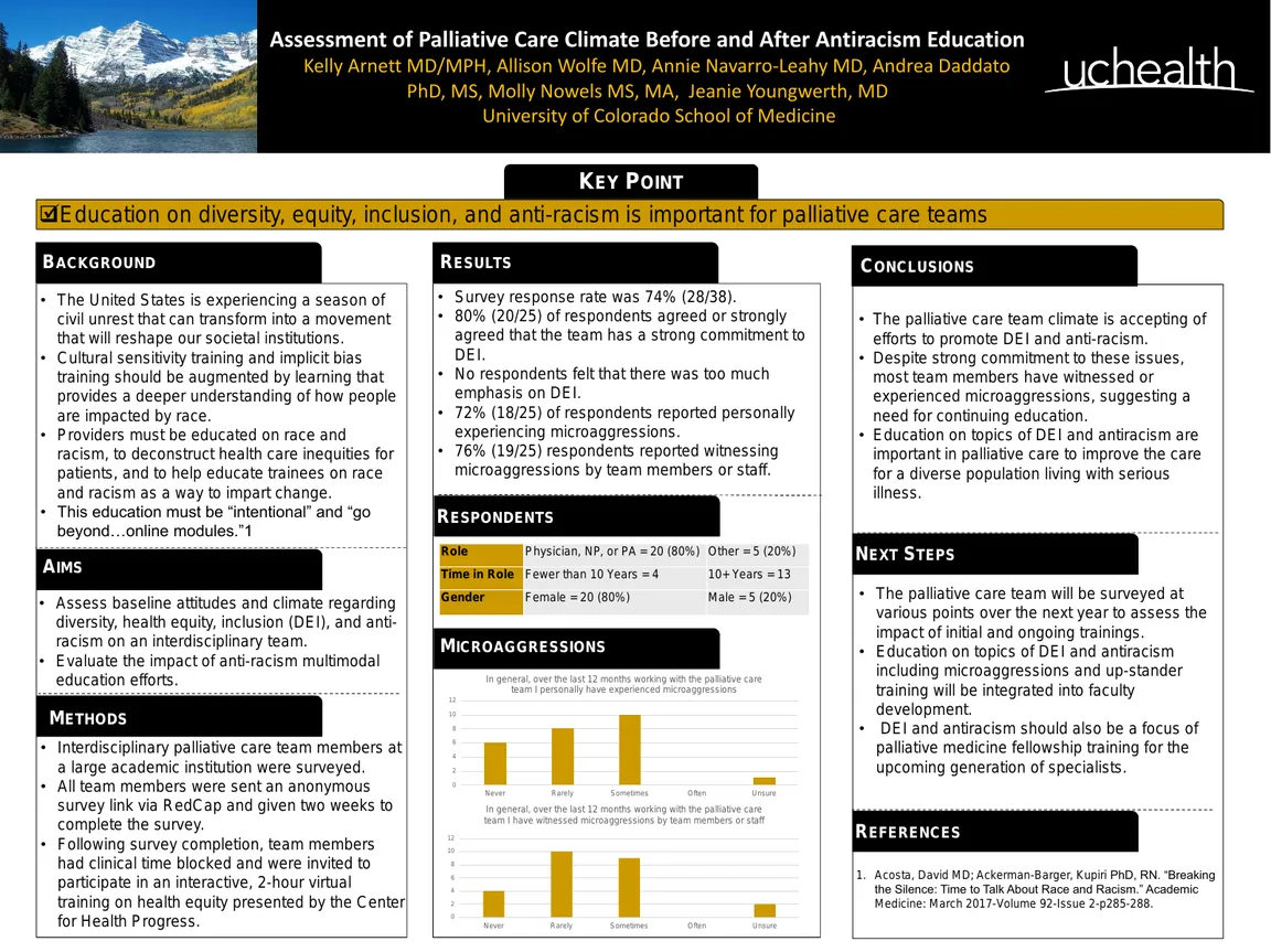 Assessment of Palliative Care Climate Before and After Antiracism Education - Poster Image