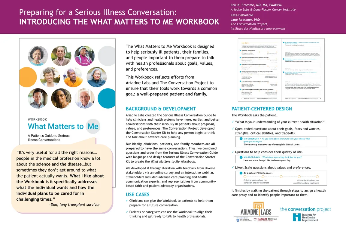 Preparing for a Serious Illness Conversation: Introducing the What Matters to Me Workbook - Poster Image