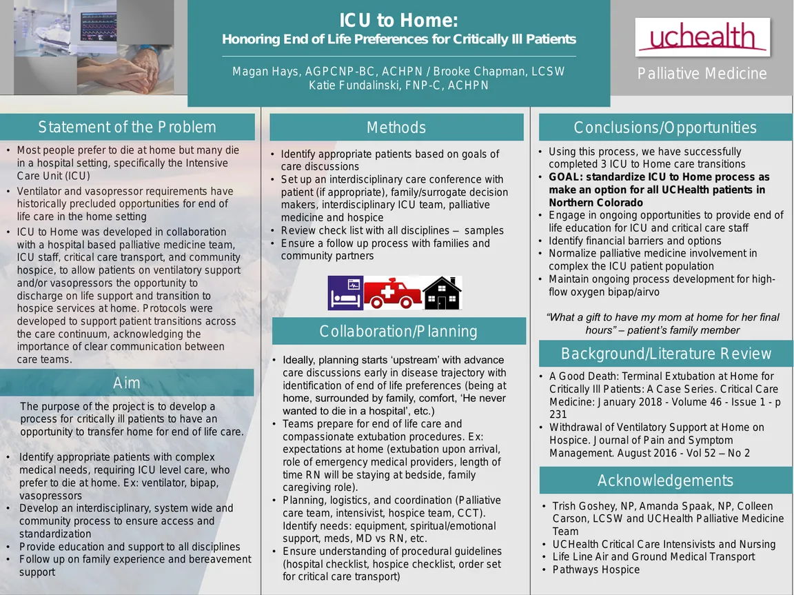 ICU to Home: End of life care options  for critically ill hospitalized patients - Poster Image