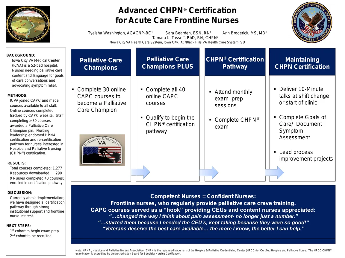 Certification improving veterans outcomes when palliative services is consulted - Poster Image
