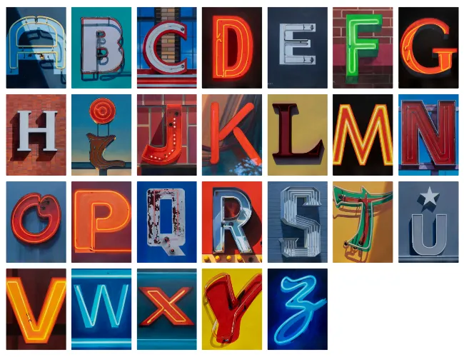 Image of Amanda Hope Cook's Columbus Alphabet paintings 