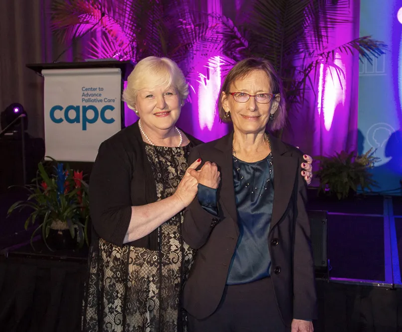 Amy Berman, RN, and Diane E. Meier, MD, after announcing the Tipping Point Challenge Front-Runners, CAPC National Seminar 2019.