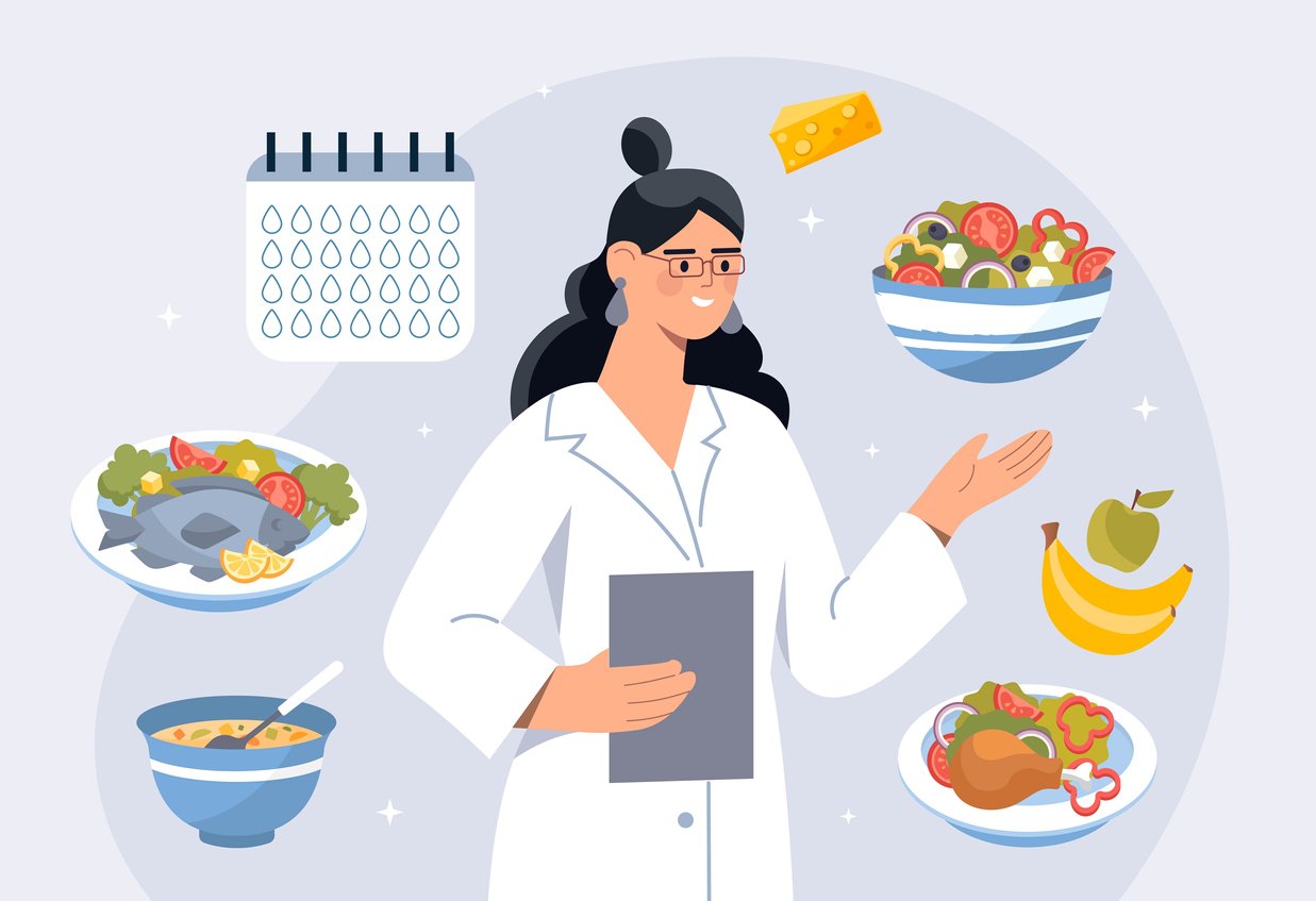 Cartoon image of a registered dietitian making a meal plan