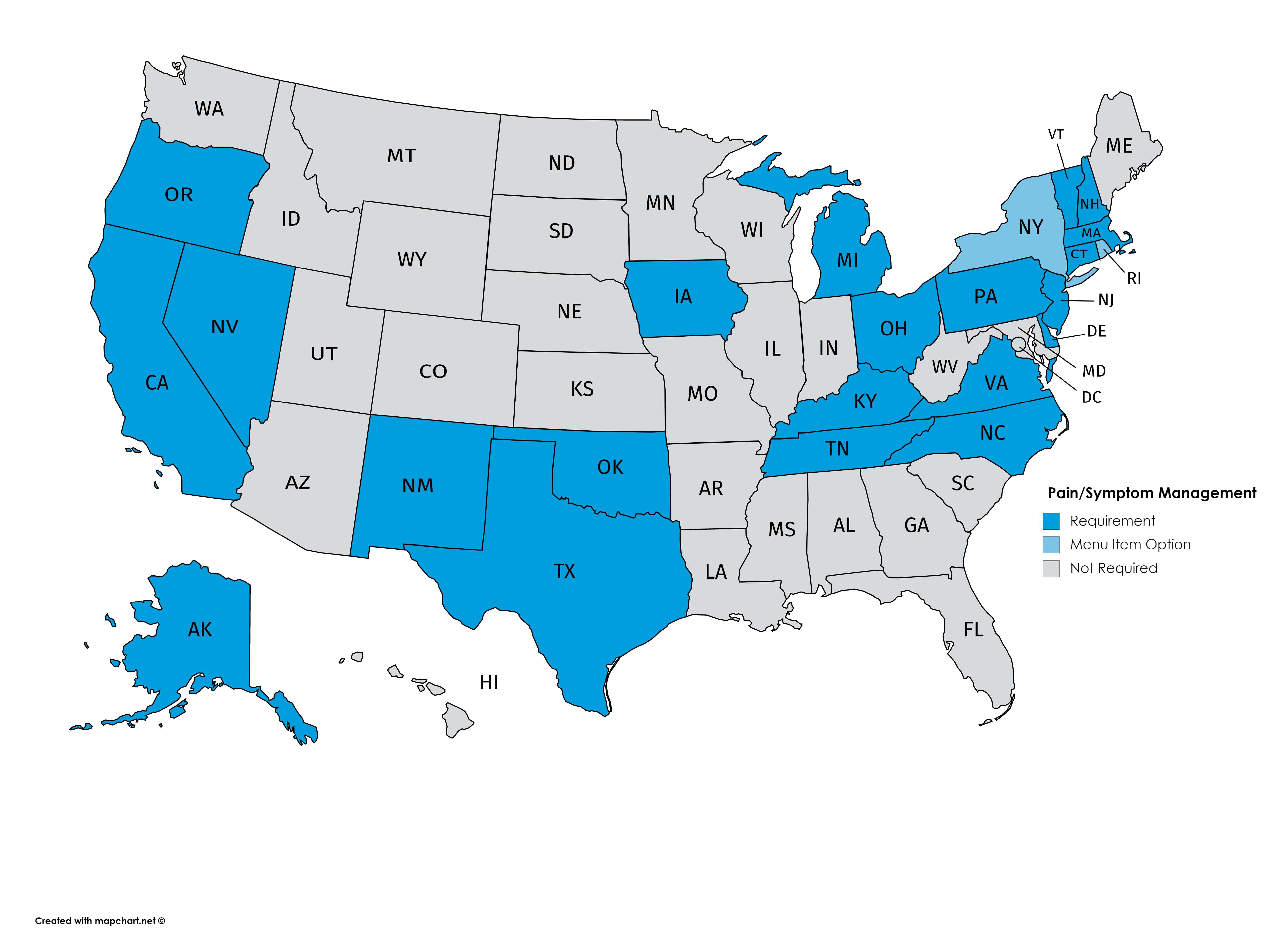 US Map Depicting Continuing Medical Education (CME) on Pain and Symptom Management, 2020