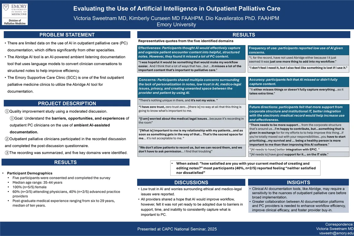 Evaluating the Use of Artificial Intelligence in Outpatient Palliative Care