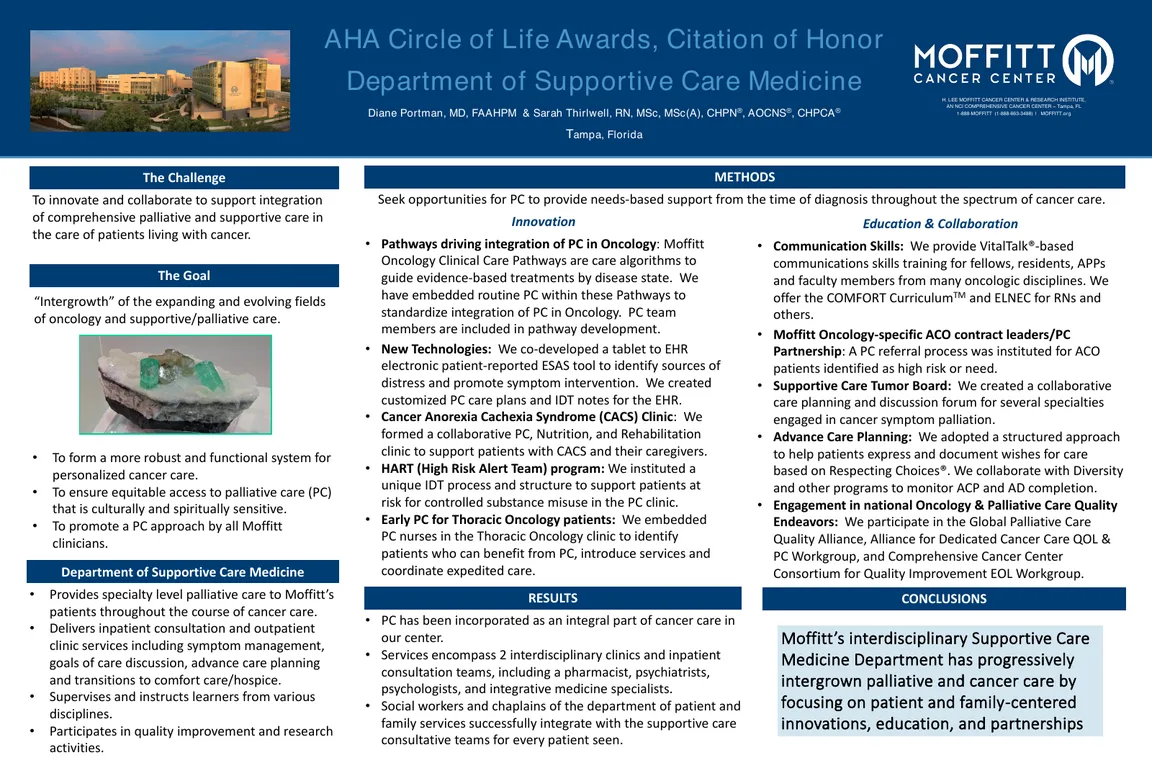 AHA Circle of Life Awards, Citation of Honor, Department of Supportive Care Medicine, Moffitt Cancer Center - Poster Image