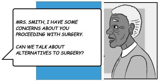 Comic Strip with Doctor Asking Patient to Consider Alternatives to Surgery